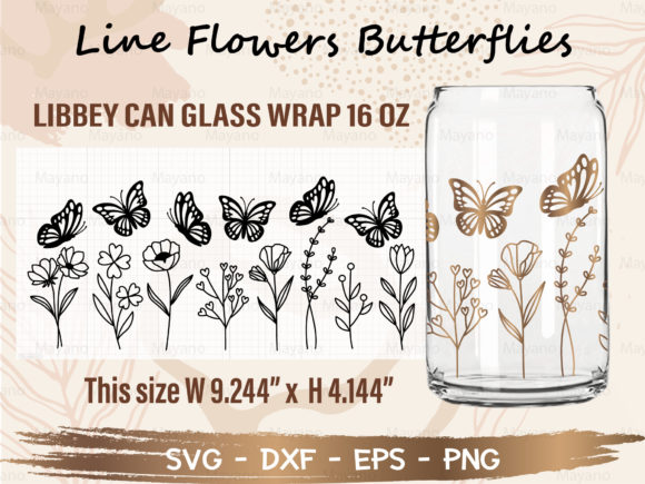 Download Line Flowers 16Oz Libbey Can Glass Wrap - Line flowers Collection