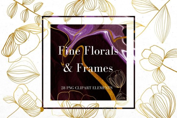 Download Gold Line Flowers and Burgundy Frames - Line flowers Collection