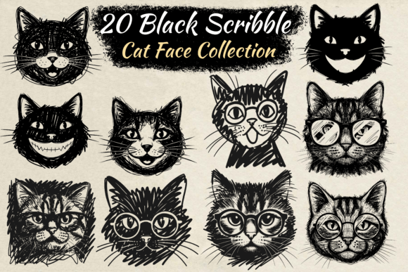 Download Black Scribble Cat Face Collection Svg - Scribble Collection